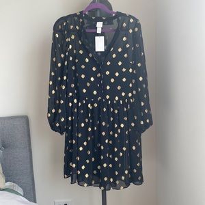 H&M dress black with gold dots.